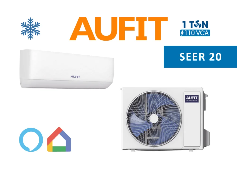 Minisplit marca AUFIT WiFi inverter / SEER 20 / 12,000 BTUs ( 1 TON ) / R32 / Frío / 110 Vca