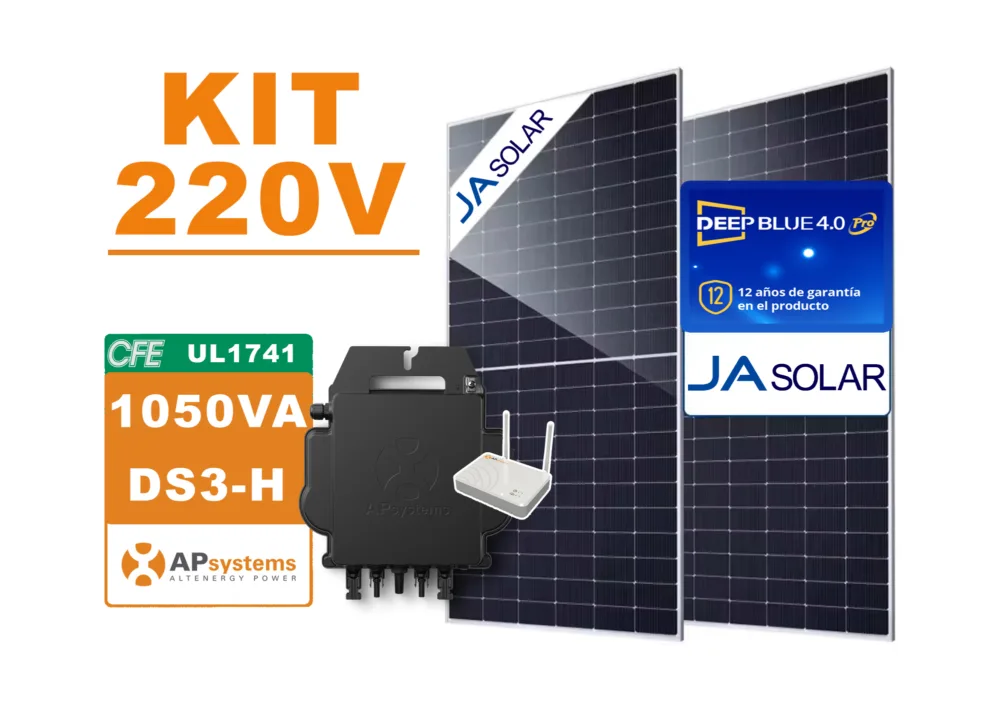 Kit solar de 1050W, APSystems-JA Solar de 350kW/Bimestre y base Aluminext