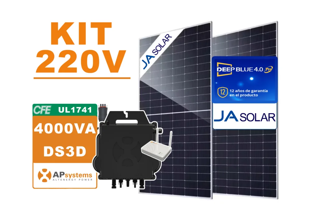 Kit solar de 4000W, APSystems-JA Solar de 1400kW/Bimestre y base Aluminext.