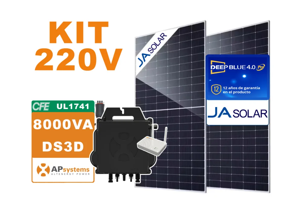 Kit solar de 8000W, APSystems-JA Solar de 2800kW/Bimestre y base Aluminext.